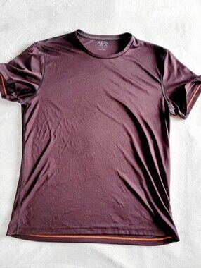 AEO American Eagle Mens Large Athletic T-Shirt, Burgundy & Orange Stitch